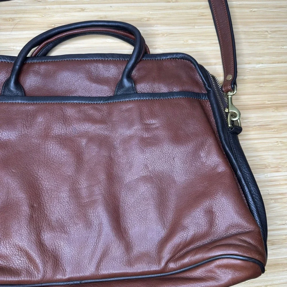 Mowen Leather Designs Messenger Briefcase Bag Brown Black Leather Academia GUC - Picture 5 of 16